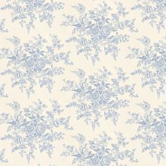 a blue and white wallpaper with flowers on it