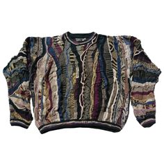 Vintage 90s Coogi Style Textured Knitted Crewneck Sweater - Classic Retro Knit Dive into the nostalgia of the 90s with this eye-catching vintage Coogi style crewneck sweater! Inspired by the iconic designs of Coogi Australia, this sweater features the same bold patterns and vibrant colors that defined an era. Perfect for fashion lovers who appreciate unique, statement pieces. Features: Era: 1990s Style: Coogi-inspired Material: High-quality Cotton blend (Soft, warm, and durable) Design: Multicol Retro Patchwork Knit Sweater, Streetwear Crew Neck Knit Sweater, Retro Crew Neck Knit Top, Retro Textured Knit Crew Neck Top, Retro Jacquard Knit Winter Tops, Winter Retro Jacquard Knit Tops, Vintage Crew Neck Knit Top, Vintage Multicolor Knit Sweater, Vintage Knit Crew Neck Top