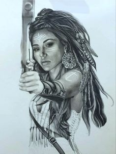 American Indian Sketch, Female Native American Tattoos, Indian Warrior Princess Tattoo, Headdress Tattoo Female, Native Woman Tattoo, Indian Tattoo Sleeve, Native American Drawing Pencil Sketches, Native American Woman Drawing, Woman Warrior Tattoo Goddesses