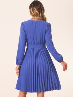 Shop Allegra K for puff long sleeve flowy a-line tie waist pleated midi dress you are looking for, get more women's dresses for yourelf. Order now! Free Returns! Chiffon Dress Short, Ruffle Bodycon Dress, Ruffle Bodycon, Midi Dress Blue, Grey Midi Dress, Womens Business Casual, Puff Long Sleeves, Midi Dress Party, Pleated Midi Dress