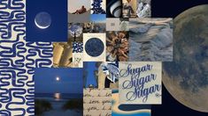 a collage of photos with the moon in the sky and some writing on it