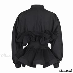 Olivia Mark - Elegant Stand Collar Long Sleeve Button Down Ruffled Peplum Blouse Layered Crop Top, Peplum Designs, Statement Pants, Pants And Heels, Peplum Shirt, Lace Top Dress, Earthy Jewelry, Printed Casual Dresses, Peplum Shirts