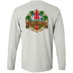 This new Joe's Surf Shop long sleeve tee is made of high quality 100% cotton to ensure the highest quality material. Long sleeve tees are essential in the wintertime in southern California. It doesn't snow down here but it gets chilly. This tee is built to keep you warm and comfortable during the wintertime. The Joe's Surf Shop Longboard Long Sleeve Tee was designed in Laguna Beach, CA. Classic Heavyweight 100% Cotton Long Sleeve T-Shirt Printed in the USA Rib knit cuffs Coverseamed neck Double- Sun Shirt, Surf Wear, Laguna Beach, Surf Shop, Kid Tees, Long Hoodie, Tee Shop, Southern California, Long Sleeve Tee