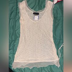 Y2k Zenobia Cream Sheer Sleeveless Tank \ Size: Small | V Neck | Nwt Y2k V-neck Tank Top For Spring, Y2k Style Stretch Sleeveless Camisole, Y2k Stretch Sleeveless Tank Top, Y2k Style Stretch Tank Top, Y2k Fitted Sleeveless Tank Top, Y2k Cami Vest For Summer, Y2k Style Cami Summer Vest, Fitted Y2k Sleeveless Tank Top, White Y2k Tank Camisole