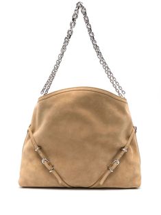 sand beige calf suede decorative buckle strap detailing slouch body two chain-link top handles main compartment internal zip-fastening pocket open top Beige Leather Shoulder Bag With Horsebit Detail, Beige Shoulder Bag With Horsebit Detail For Everyday, Beige Shoulder Bag With Horsebit Detail, Beige Evening Bag With Horsebit Detail, Chic Beige Bag With Horsebit Detail, Elegant Suede Shoulder Bag With Metal Hardware, Chanel 2, Iconic Bags, Loafer Mules