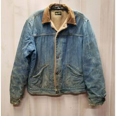 Vtg Wrangler Trucker Denim Jacket USA Sz 44 Sherpa Lined Distressed Corduroy Wrangler Jacket, Vintage Wrangler, Vintage Denim Jacket, Vintage Clothing Men, Denim Jacket Men, Embroidery Fashion, Trucker Jacket, Sherpa Lined, Vintage Jacket