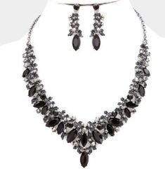 Black Jet Silver Crystal Pageant Wedding Rhinestone Necklace Jewelry Set Earring | eBay Black Rhinestone Necklace, Black Wedding Jewelry Brides, Black Necklace And Earring Set, Black Outfit Silver Jewelry, Silver Black Jewelry, Black Wedding Necklace, Black Diamond Jewelry Necklaces, Black Diamond Necklace Elegant, Gothic Prom Jewelry