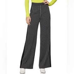 Brand New With Tag! Wide Legged Trousers Has A Band At The Back So There Is Some Stretch , Which Is Great And Moves Well With The Body. Chic Striped Pants For Night Out, Elegant Striped Bottoms For Night Out, Chic Striped Full-length Bottoms, Chic Striped Full-length Pants, Chic Full Length Striped Bottoms, Chic Full Length Striped Pants, Fitted Striped Wide Leg Pants For Spring, Wide Legged Trousers, Charcoal Dress