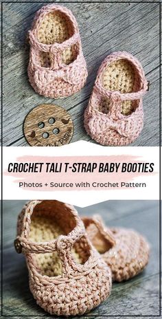 crochet baby booties with buttons on them and the text, crochet tail