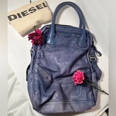 Diesel Tote Bag Purple/Blue With Metal Accents Purse Is A Longer Version Of A Tote Bag 100% Leather Never Worn Pet Free Smoke-Free Home Duster Bag Included Diesel Bag, Metal Accents, Purple Bags, Metallic Accents, Blue Purple, Blue And Purple, Bag Lady, Purse, Tote Bag