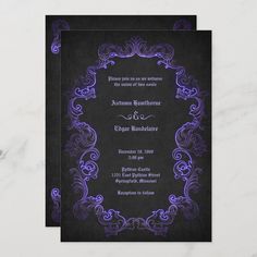 an elegant purple and black wedding card