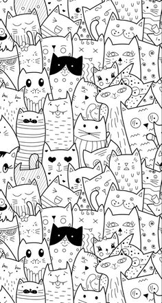 black and white drawing of cats with bow ties