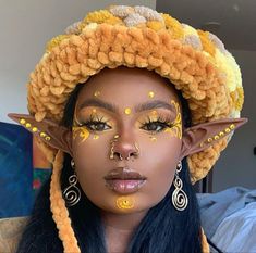 Yellow Makeup, Black Fairy, Halloween Fairy, Halloween Tattoo, Elf Costume, Elf Ears, Fairy Makeup