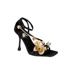 Black JUANE Flower Embellished High Heel Sandals - 9.5cm | i The Label – I The Label Woman Suit, Street Style Shoes, Woman Suit Fashion, Latest Street Fashion, Suit Fashion, Heel Sandals, High Heel Sandals, Stiletto Heel, The Label