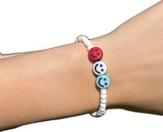 Fun White Adjustable Bracelets, Playful White Wristband For Friendship, Fun Adjustable White Bracelets, Adjustable Fun White Bracelet, Cute Red Friendship Stretch Bracelet, Cute Red Stretch Bracelet For Friendship, Fun Red Jewelry For Friendship, Casual White Bracelets For Friendship, Playful White Wristband As Gift