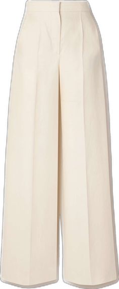 Chic White Pants For Tailoring, Tailored Cream Wide Leg Pants For Formal Occasions, White Pants With Pressed Crease For Spring, White Spring Pants With Pressed Crease, Cream Formal Bottoms With Pressed Crease, Formal Cream Bottoms With Pressed Crease, Wide Leg Cream Pants With Pressed Crease, Cream Wide-leg Pants With Pressed Crease, Elegant Full Length Wide Leg Linen Pants