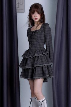 ❤︎ Sweet Plaid Cake Dress❤︎ Plaid Cake, Cake Dress, Dress Cake, Princess Cake, Girly Fashion, Isle Of Man, Plaid Dress, Gray Dress, Princess Dress