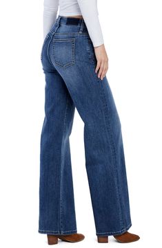 Baggy but not sloppy, these relaxed jeans have a high waist and floor-grazing hems for an elongated look, plus sustainably sourced fibers for a modern update. 32" inseam; 23 1/2" leg opening; 10 1/2" front rise; 15" back rise Zip fly with button closure Five-pocket style 66% cotton, 22% REPREVE® recycled polyester, 8% polyester, 3% rayon, 1% spandex REPREVE recycled polyester is made from 100% post-consumer recycled plastic bottles Machine wash, tumble dry Imported Fall Medium Wash Cropped Wide Leg Pants, Fall Cropped Wide Leg Pants In Medium Wash, Medium Wash High Rise Relaxed Fit Flare Jeans, Relaxed Fit Full-length Bottoms With Frayed Hem, Relaxed Fit Flare Jeans With Frayed Hem, Relaxed Fit Bottoms With Frayed Hem, Fall Medium Wash High Rise Wide Leg Pants, Fall High Rise Medium Wash Wide Leg Pants, Medium Wash Relaxed Fit Flare Pants