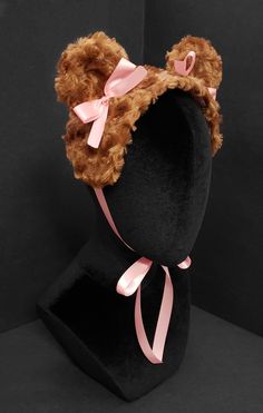 Sweet Bear Bonnet or Headband Many Fur and Bow Colors Made - Etsy Bonnet Reference, Bear Headdress, Dna Tattoo, Diy Mail, Rave Fit, Thick Headbands, Craft Booth Displays, Fur Headband, Bear Costume