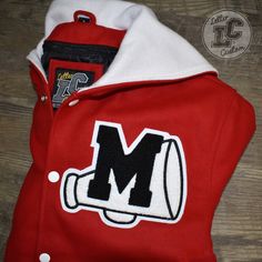 LetterCustom® Premium Handmade Varsity Letter Jacket These are pre-made jackets and ship within 1 day from the USA!  For custom made-to-order varsity letterman jackets, please visit our Etsy store. *  Pill Resistant 24oz Melton Wool Body *  Premium Quality Knit-Trim Striped Cuffs & Waistband *  Interior Chest Media Pocket *  Snap Front *  Fleece Lined YKK Zipper Hood *  3/4 Zip-Out Diamond Quilted Liner (allows for easily adding future patches/embroidery) *  Real Photos of Actual Jackets!  Highe Glee Cheerios, Cheerleader Jacket, Jacket Varsity, Varsity Letterman Jackets, Varsity Letter, Varsity Jackets, Utah Usa, Custom Jacket, Letterman Jacket