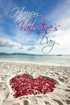 happy valentine's day with heart on the beach