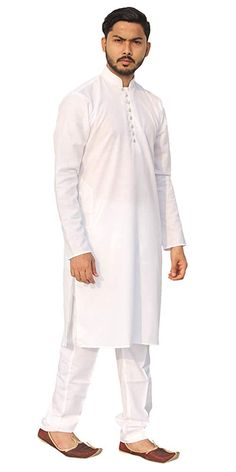 Everyone desires to look good on special occasions. Here is what makes the perfect dress for gentleman and make him look adorable. Make one feel happy by giving this cotton kurta pajama set as a wonderful gift for your loved one's next birthday, anniversary, wedding or any occasion. Color - White Included: Kurta and Pant type Pyjama Information: Care Instruction: Hand Wash Type: Full-Stitched Material: Cotton Fit Type: Regular Neck Style: Ban collar Sleeve - Full Sleeve Length: Knee Long Size Gu Festive Elegant Cotton Kurta, White Cotton Long Sleeve Kurta, Cotton Straight Kurta For Wedding, Unstitched Cotton Kurta For Diwali, Straight Cotton Kurta For Eid, Cotton Casual Kurta For Eid, Unstitched Cotton Kurta For Eid, Casual Cotton Kurta For Eid, White Cotton Kurta With Dabka