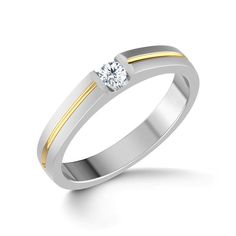 a white and yellow gold ring with a single diamond