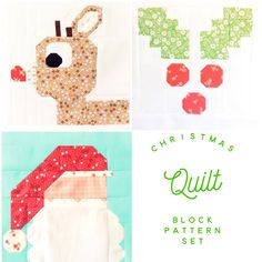 four different christmas quilts with the words, christmas quilt block pattern set on them