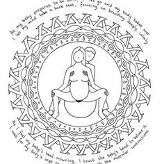 a drawing of a woman sitting in a circle with words around her on the side