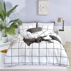 PRICES MAY VARY. 【HIGH QUALITY＆DURABLE CONSTRUCTION】 This white plaid comforter is filled with whole-piece superior microfiber, so this comforter is soft and durable. High quality fabric through unique printing and weaving technology makes this product resistant to fading, breathable and lightweight. 【3 Pcs Full Comforter Sets】 1 x full comforter (80" x 90'') and 2 x standard pillowcases (20" x 26"). 【ADD WARM TO YOUR HOME】 Available for all seasons.White plaid quilt is soft and comfortable whic White Grid Bedding, Buffalo Quilt, Grid Bedding, Men Bedding, Full Bedding, Black Bed Set, Plaid Comforter, Geometric Bedding, Black Comforter