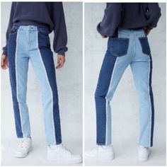 Rise - Approx 10.5” Inseam - Approx 28” Two Tone Design Light And Medium Blue Washes Cut And Sew Details 5 Pocket Body Button Closure, Zip Fly 100% Sustainable Sourced Cotton Brbin1.21 Pacsun Jeans, Design Light, Pacsun, Medium Blue, Two Tone, Mom Jeans, Jeans Size, Women Jeans, Sewing