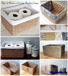 several different types of baskets with toilet paper in them