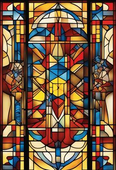 a stained glass window with different colors and shapes