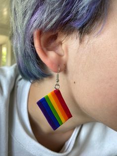 Handmade earrings for Pride Month. Rainbow Hypoallergenic Earrings As Gift, Adjustable Rainbow Earrings As Gift, Rainbow Nickel-free Earrings For Gifts, Nickel-free Rainbow Earrings For Gift, Nickel-free Rainbow Earrings Gift, Rainbow Hoop Earrings With Ear Wire As Gift, Rainbow Drop Earrings For Pierced Ears, Rainbow Single Earring As Gift, Single Rainbow Earring For Gift