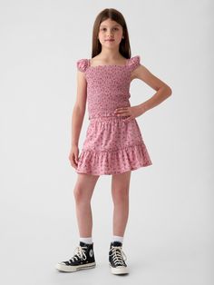 Soft cotton skort.  Elasticized waist.  Tiered skirt.  Inner shorts.  Certain styles have allover prints.  Easy pull-on waist.  Hits above the knee. Kids Beach Fashion, Like Nastya, Kids Smock, Floral Prints Fashion, Preteen Fashion, Festival Skirts, Brand Guide, Gender Equality, Support People