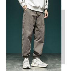 N-230-22 Relaxed Fit Cotton Sweatpants Hip Hop Style, Baggy Cotton Sweatpants For Fall, Baggy Cotton Cargo Pants Casual, Hip Hop Style Cotton Sweatpants With Relaxed Fit, Cotton Harem Pants With Pockets For Fall, Gray Straight Cotton Cargo Pants, Gray Cotton Straight Cargo Pants, Gray Tapered Leg Cargo Pants In Cotton, Gray Cotton Pants With Pockets