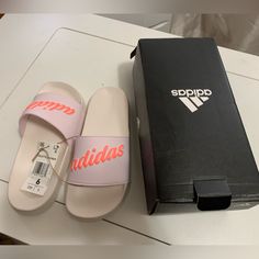 Brand New In Box Nib Adidas Adilette Retro Script White Pink Cloudfoam Slide Soccer Sandals Slipper Slip On Shoes Size Us 6 Women White Adidas Slides With Synthetic Material, White Adidas Synthetic Slides, White Synthetic Adidas Slides, White Comfortable Adidas Slides, White Adidas Sandals For Sports, White Adidas Sport Sandals, Adidas White Sport Sandals, Casual White Adidas Sandals, Adidas Logo Synthetic Sandals With Round Toe