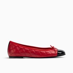 Red Flat Shoes, 2022 Shoes, Chanel Heels, Black Ballerina, Leather Detailing, Red Flats, Soul Mates, Black Ballet Flats, Ballerina Shoes