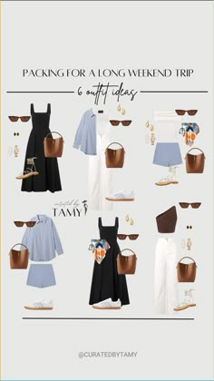 Beach Weekend Capsule Wardrobe, Packing 3 Day Trip, Long Weekend Capsule Wardrobe, Packing For Weekend Trip, Beach Weekend Packing List, Weekend Travel Packing, Summer Weekend Getaway Outfits, Ankle Boots Outfit Summer, Girls Weekend Outfits