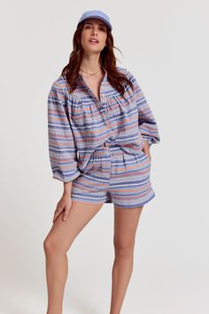 Matches back perfectly with the Barry Shirt. Create a set for the perfect polished outfit in our Blue/Orange Stripe. 

  
 * Imported 
 *  100% Cotton Gauze Monogram Shirts, Jumpsuit Jacket, Athleisure Wear, Boyfriend Shirt, Cotton Voile, The Shirt, Poplin Shirt, Shirtdress, Bye Bye