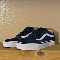 Brand New Without The Box! Never Been Worn In Perfect Condition. Navy/Blue Velcro Shoes Velcro Shoes Women, Velcro Shoes, Canvas Shoe, Vans Blue, Shoes Vans, Womens Vans, Vans Old Skool, Old Skool, Vans Shoes