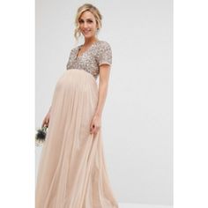 Delicate Sequin & Tulle Dress. Maternity Dress Outfits, Beautiful Maternity Dresses, Dress Sites, Tulle Midi Dress, Stitching Dresses, Spring Skirts, 80 Dress, 70 Dress, Pink Sequin