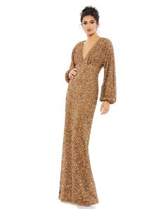 Long Sleeve Empire Waist Sequin Gown – Lord & Taylor Long Straight Skirt, Mac Duggal Dress, Mac Duggal Dresses, Pleated Bodice