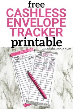 the free printable cashless envelope tracker is on top of a marble countertop