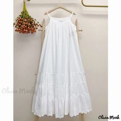 Olivia Mark - Sweet and Elegant Cotton Embroidered Cake Dress Loose-Fit Camisole Dress for Layering Embroidered Cake, Cake Dress, Strapless Evening Dress, Off Shoulder Gown, Dress Collar, Dress Cake, Camisole Dress, Linen Maxi Dress, Home Dress