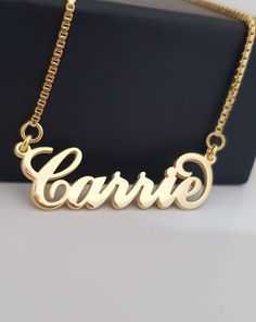 Gold Script Name Necklace, Carrie Style Name Necklace , Silver Handmade Jewellry, Woman Nameplate, Christmas Gift, Handwritten Necklace Carrie Necklace, Handwritten Necklace, Name Necklace Silver, River Edge, Necklace Silver, Name Necklace, Christmas Gift, Jewelry Necklaces, Monogram