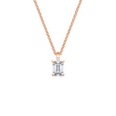 Single Bail Four Prong Pendant - 14K Rose Gold. A beautiful diamond is accentuated in this elegant, classic four prong pendant. The pendant dangles gracefully from a delicate cable chain. Classic Rose Gold 14k Solitaire Necklace, Classic Rose Gold Solitaire Necklace, Classic 14k Rose Gold Solitaire Necklace, Elegant Rose Gold 14k Solitaire Necklace, Elegant Rose Gold Solitaire Necklace In 14k, Elegant Rose Gold Solitaire Necklace With Diamond Cut, Classic Rose Gold Solitaire Necklace For Wedding, Classic Rose Gold Solitaire Necklace For Anniversary, Elegant Rose Gold Emerald Cut Necklaces