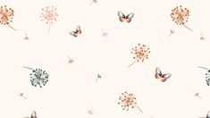 a white background with orange and pink flowers and butterflies on it's wings,