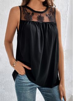 Color:Black;Size:S;Size:M;Size:L;Size:XL;Size:2XL;Package Contents:1 X Tank Top;Style:Casual; Patchwork Tank Top, Stylish Party, Lovely Tops, Stylish Blouse, Solid & Striped, Midi Dress Sleeveless, Black Sleeveless, Sleeveless Tank Top, Sleeveless Tank