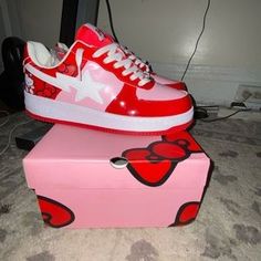 Bape | Shoes | Kitty Stars | Poshmark Hello Kitty Shoes Nike, Hello Kitty Jordan 4’s, Hello Kitty Bapesta Shoes, Hello Kitty Jordans, Hello Kitty Quince Dress, Hello Kitty Bape Shoes, Shoes To Get For Christmas, Dream Shoes Jordans, Hello Kitty Things To Buy